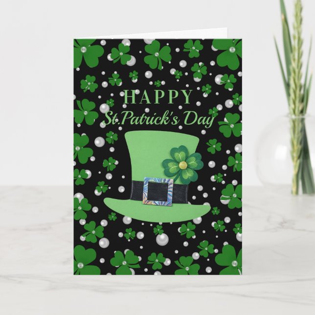 Personalized St. Patrick’s Day Shamrock with Pearl Card (Front)
