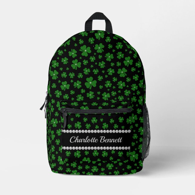 Personalized St. Patrick’s Day Shamrock with Pearl Printed Backpack (Front)