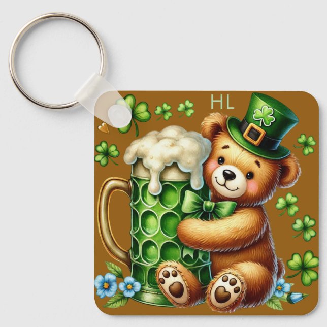 Personalized St. Patrick's Day Bear  Key Ring (Front)