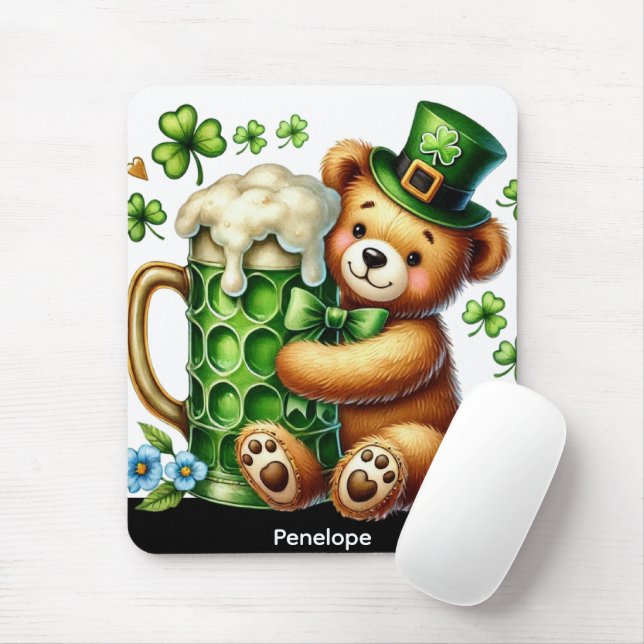 Personalized St. Patrick's Day Bear Mouse Pad (With Mouse)