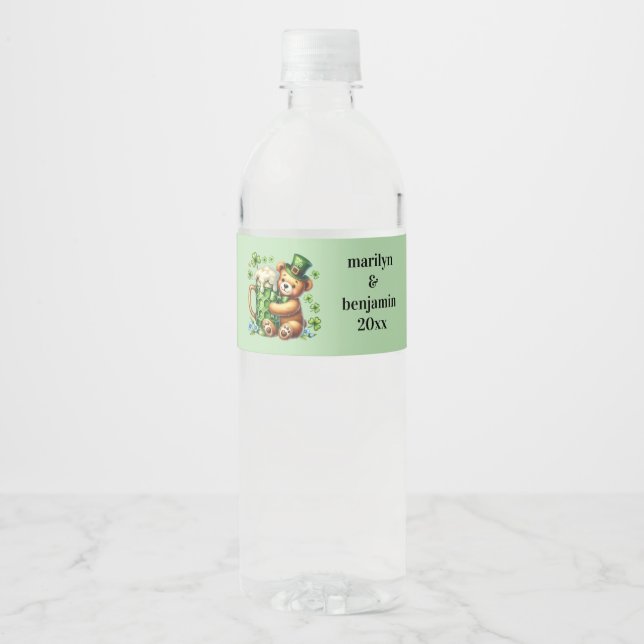 Personalized St. Patrick's Day Bear Water Bottle Label (Front)