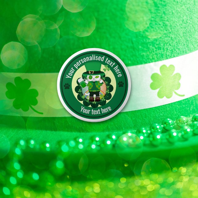 Personalized St. Patrick's Day Cat Shoemaker  6 Cm Round Badge (Personalized St. Patrick's Day Cat Shoemaker 6 Inch Round Button)