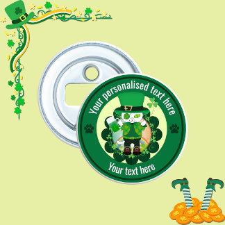 Personalized St. Patrick's Day Cat Shoemaker Bottle Opener