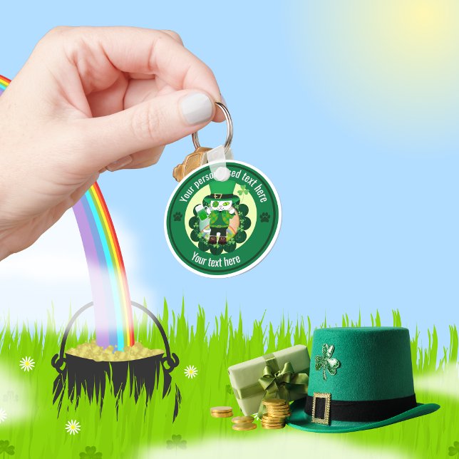 Personalized St. Patrick's Day Cat Shoemaker Key Ring (Personalized St. Patrick's Day Cat Shoemaker Keychain)