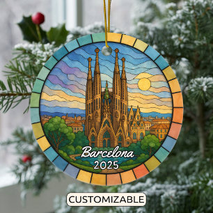 Personalized Stained Glass Barcelona Ornament