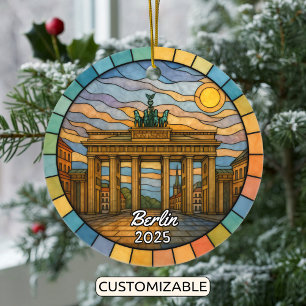 Personalized Stained Glass Berlin Ornament, German Ceramic Tree Decoration