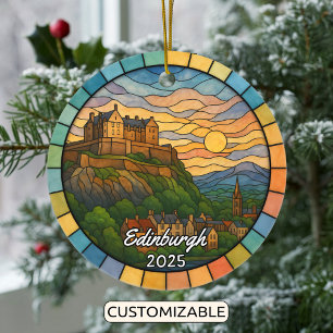 Personalized Stained Glass Edinburgh, Scotland Ceramic Tree Decoration