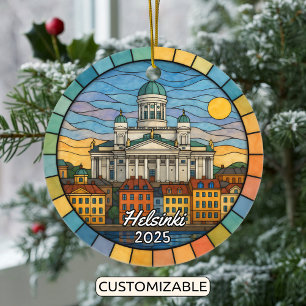 Personalized Stained Glass Helsinki, Finland Ceramic Tree Decoration