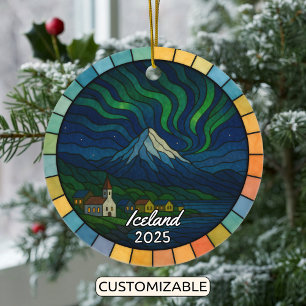 Personalized Stained Glass Iceland, Europe Ceramic Tree Decoration