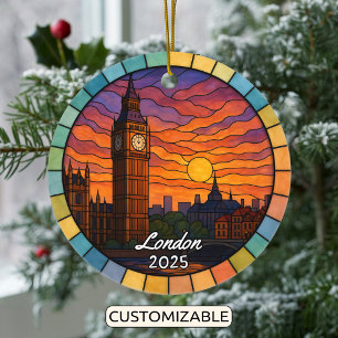 Personalized Stained Glass London, England Ceramic Tree Decoration