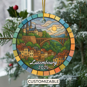 Personalized Stained Glass Luxembourg, Europe Ceramic Tree Decoration