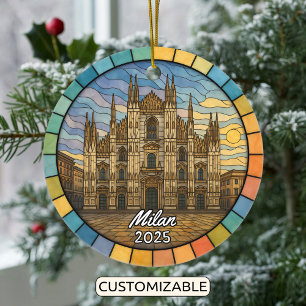 Personalized Stained Glass Milan Ornament, Italy Ceramic Tree Decoration