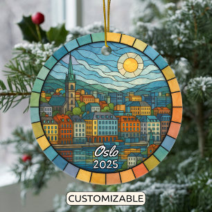 Personalized Stained Glass Oslo Ornament, Norway Ceramic Tree Decoration