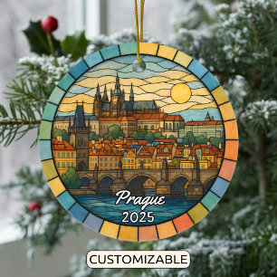 Personalized Stained Glass Prague, Czech Republic Ceramic Tree Decoration