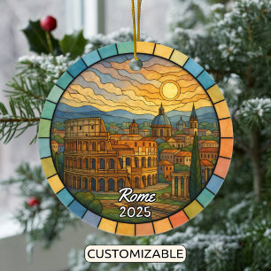 Personalized Stained Glass Rome Ornament, Italy Ceramic Tree Decoration