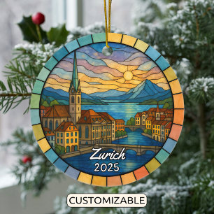 Personalized Stained Glass Zurich, Switzerland Ceramic Tree Decoration