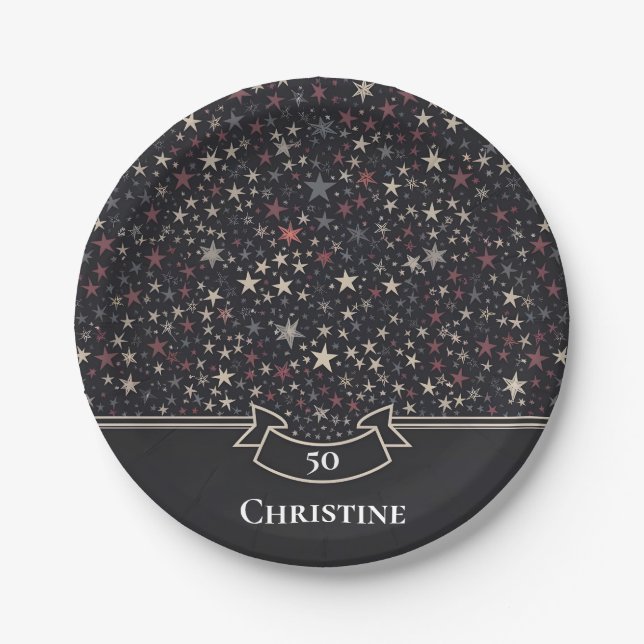 Personalized Starry Night - Custom Name & Age  Paper Plate (Front)