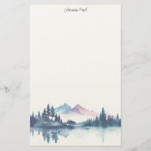 Personalized Stationery Paper Watercolor Mountains