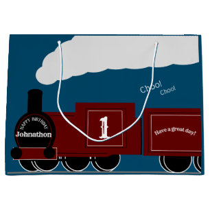 Personalized steam train birthday large gift bag