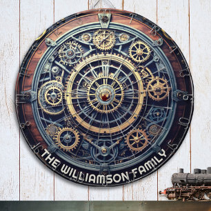 Personalized Steampunk Aesthetic Gears Family Name Dartboard