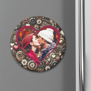 Personalized Steampunk Hearts, Flowers and Gears Magnet