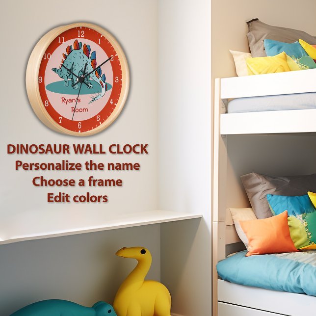 Personalized Stegosaurus (3) Custom Colors Round Clock (Creator Uploaded)