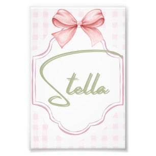 Personalized Stella Baby Girl Nursery Bow&Gingham Photo Print