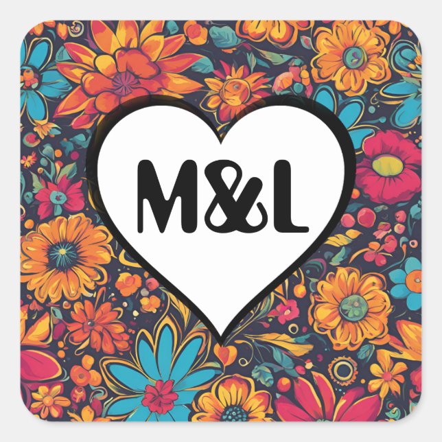 Personalized Sticker Wedding Decor Initials Flower (Front)