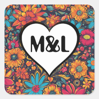 Personalized Sticker Wedding Decor Initials Flower