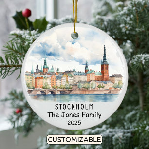 Personalized Stockholm Ornament, Sweden Ceramic Tree Decoration