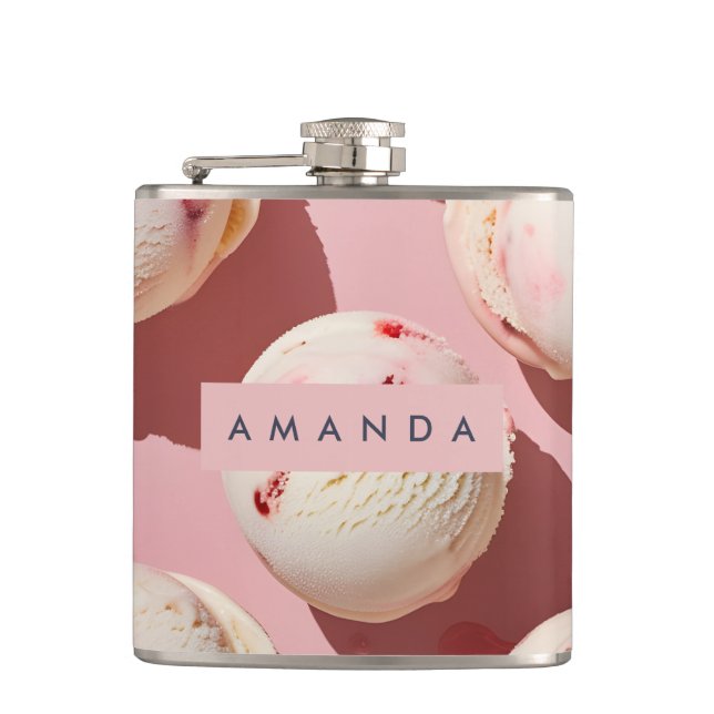Personalized Strawberry Cream Swirl Aesthetic Hip Flask (Front)