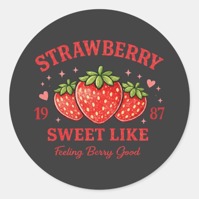 Personalized Strawberry Sweet Custom Birth Year Classic Round Sticker (Front)