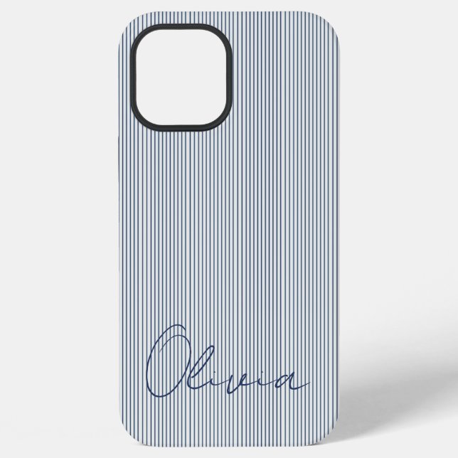 Personalized Striped Blue Tones Minimalist Chic iPhone Case (Back)