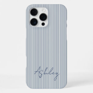 Personalized Striped Blue Tones Minimalist Chic iPhone 16 Pro Max Case
