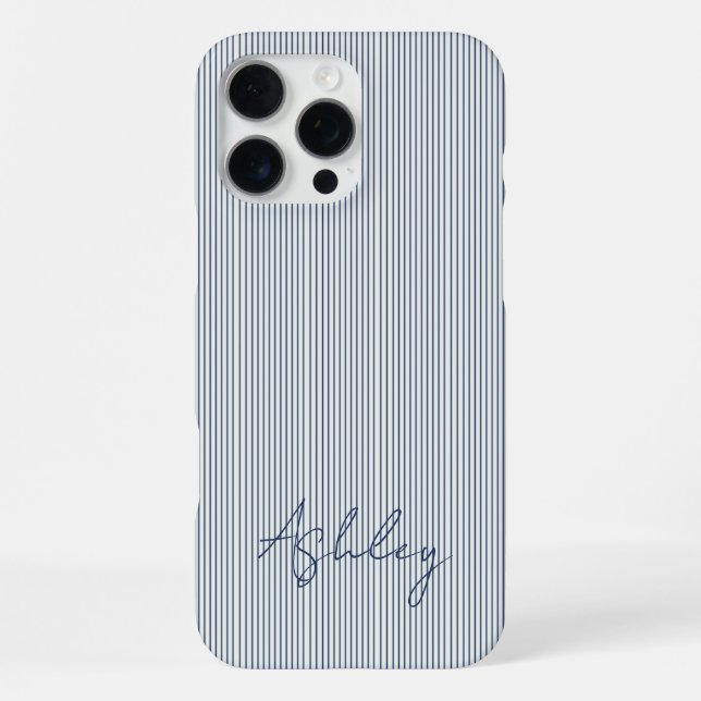 Personalized Striped Blue Tones Minimalist Chic iPhone Case (Back)