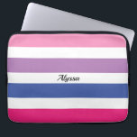 Personalized Striped Pink Purple Blue Laptop Sleeve<br><div class="desc">This modern and stylish laptop sleeve is decorated in bold stripes of pink,  purple,  blue and white with black typography.
Customize it by changing the name or making it a monogram instead.</div>