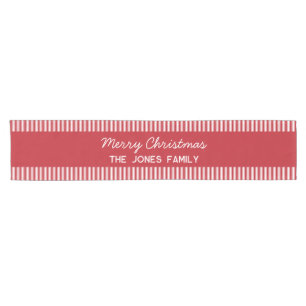 Personalized striped red Family Christmas Short Table Runner