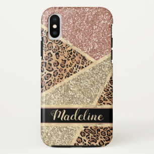 Personalized Striped Rose Gold Glitter Leopard Case-Mate iPhone Case