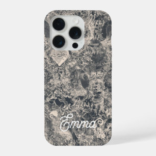 Personalized Stylish Black Paris Toile Design iPhone 15 Pro Case