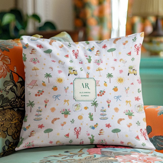 Personalized Summer Watercolor Monogram Cushion (Creator Uploaded)