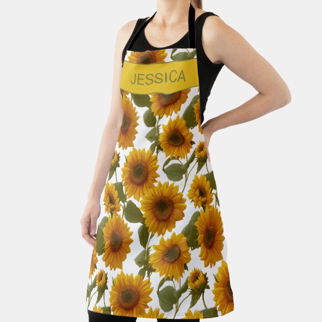 Personalized Sunflower Bloom Floral Pattern Custom Apron (Insitu)