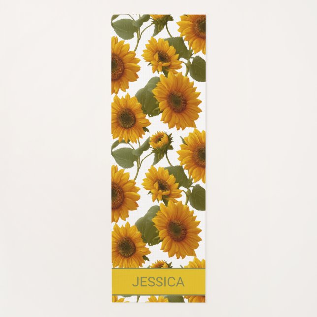 Personalized Sunflower Bloom Floral Pattern Custom Yoga Mat (Front)
