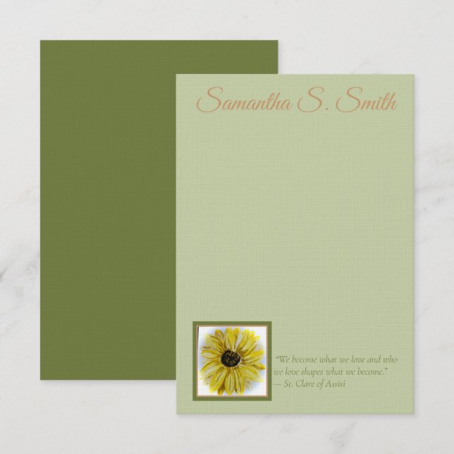 Personalized Sunflower Flat Note Card (Front/Back)