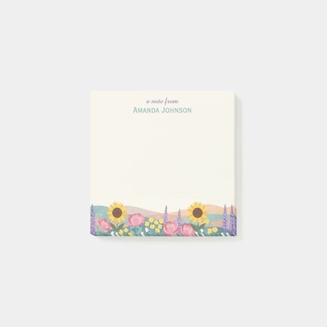 Personalized Sunflower Flower Field Custom Name Post-it Notes (Front)