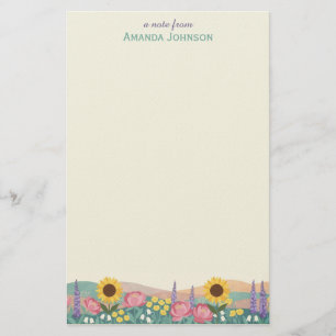 Personalized Sunflower Flower Field Custom Name Stationery