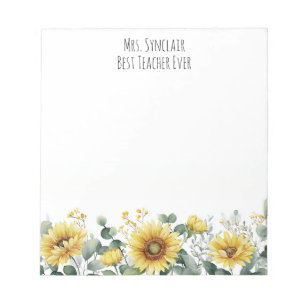 Personalized Sunflower Flower Teacher Appreciation Notepad