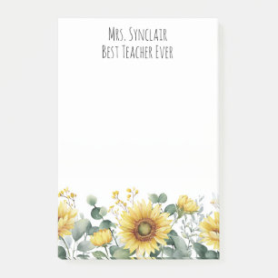 Personalized Sunflower Flower Teacher Appreciation Post-it Notes