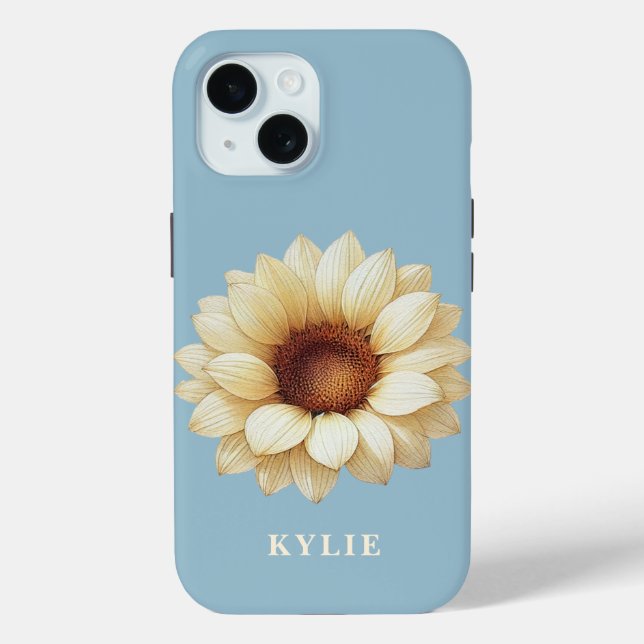 Personalized Sunflower Name Blue Phone Case (Back)