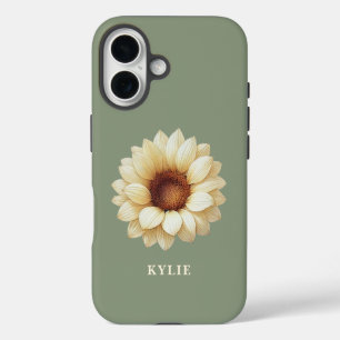 Personalized Sunflower Name Sage Green Phone Case