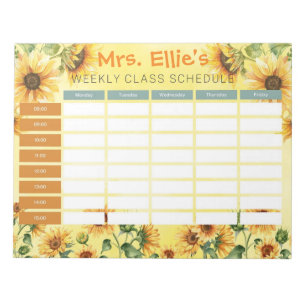 Personalized Sunflower Weekly Class Schedule Notepad